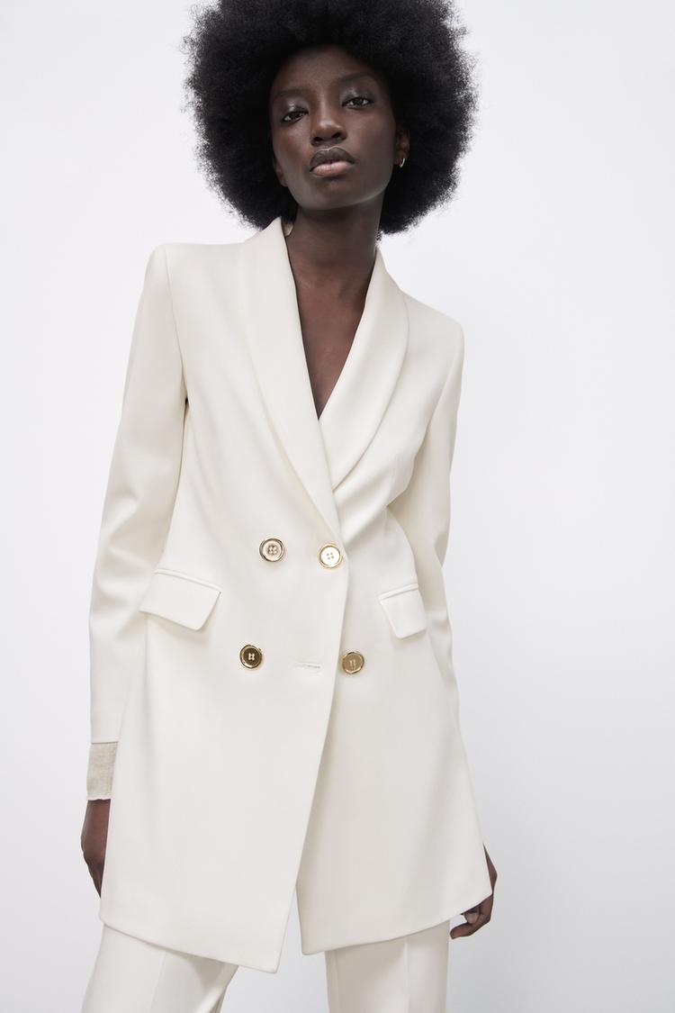Zara white double breasted blazer top
